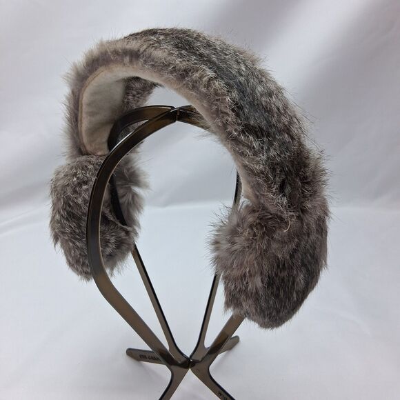 Vintage Genuine Rabbit Fur Earmuffs | Grey White Soft Halo Headband Ear Warmers main image 6